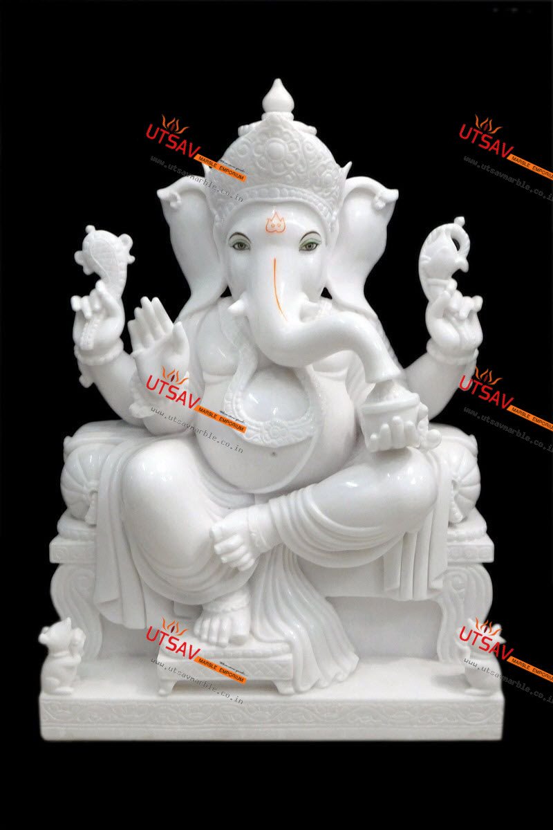 Premium Pure White Marble Ganesha Idol