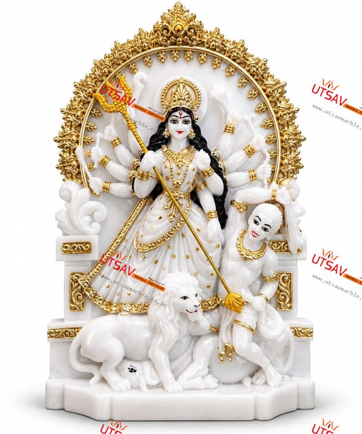 Handcrafted White Marble Durga Idol