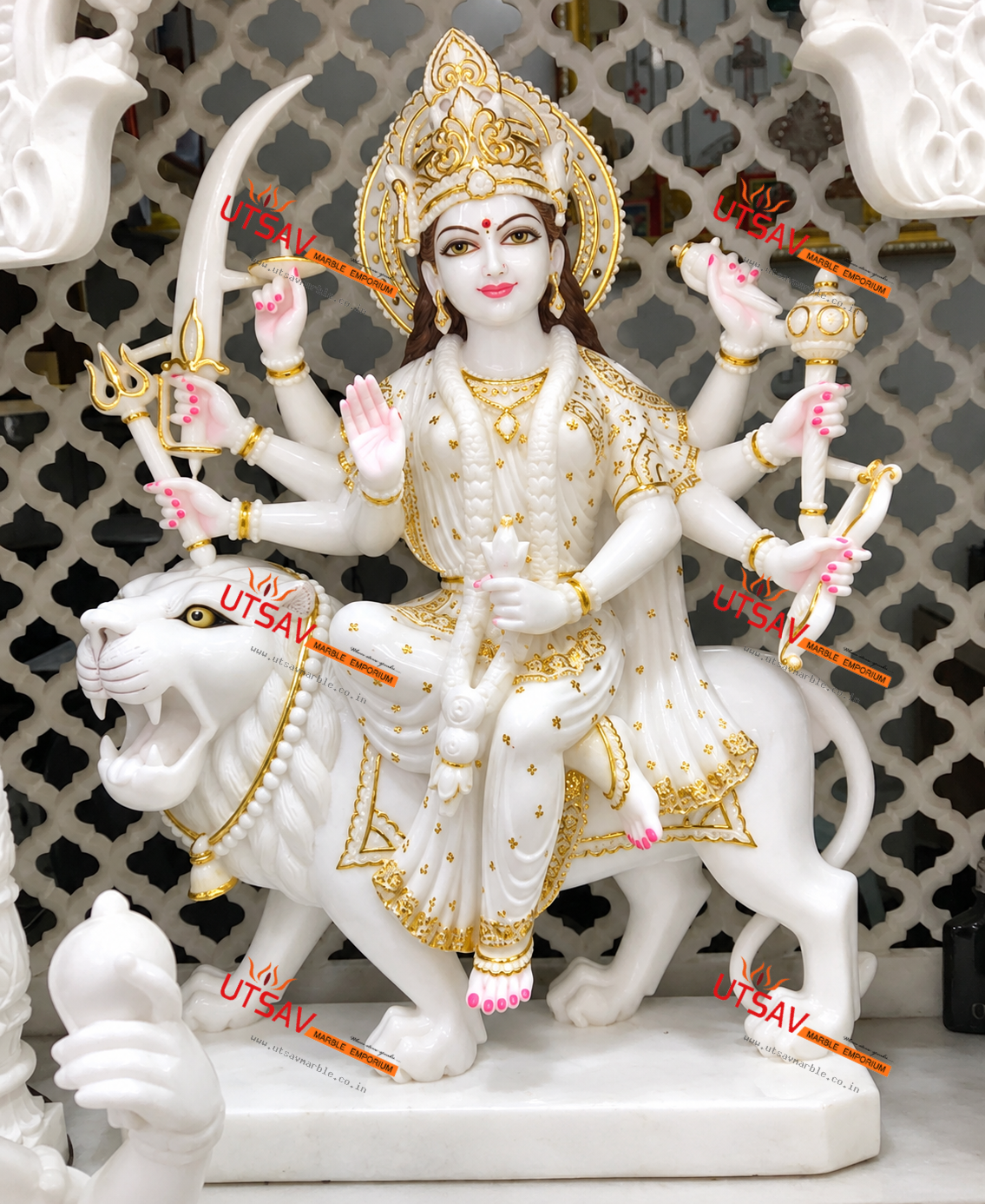 Marble Maa Durga Blessing Statue